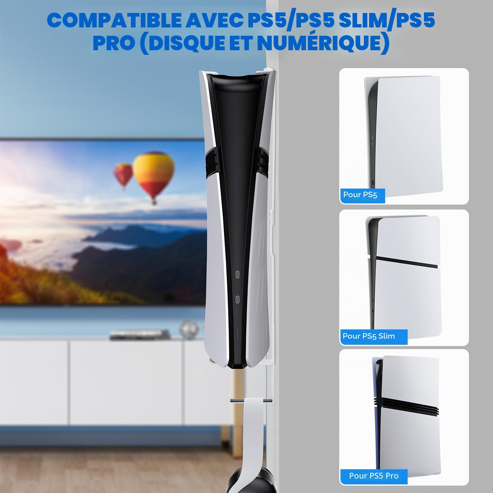 Support Mural PS5, Support Mural Compatible avec PlayStation 5 /PS5 Slim/PS5 Pro PlayStation 5 Console ((Éditions Disque et numérique) Accessoires pour Casque et 2 Supports de Contrôleur