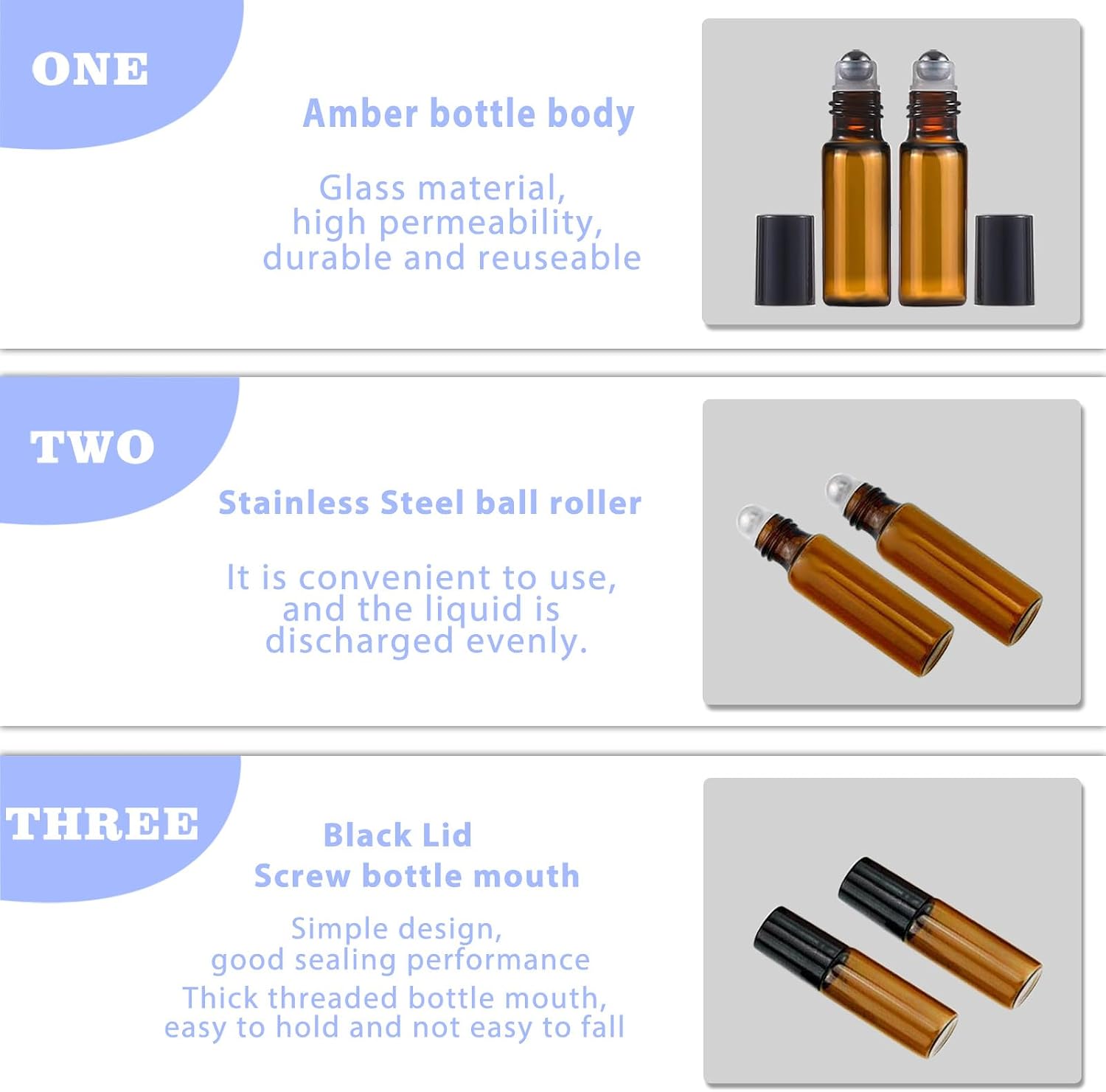 50Pcs Amber Glass Roller Bottles for Essential Oils 5ml Glass Roll on Bottles with Stainless Steel Roller Balls Mini Sample Vials Cosmetics Small Container (Amber, 5ml)