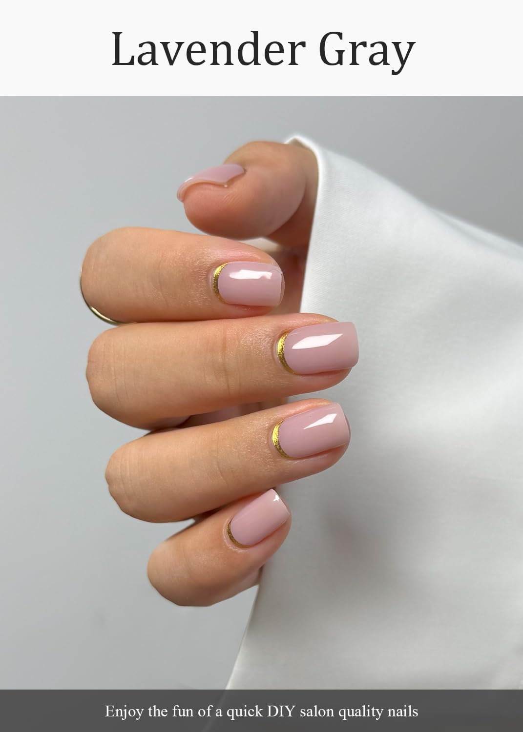 AutyaMee Semi Cured Gel Nail Strips (Lavender Gray), Gold Line, 20 Pcs Gel Nail Wraps, Stickers, UV Light Required, Salon Quality, Long Lasting image 4