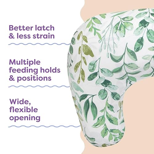Miniatura 4 de Boppy Almohada de lactancia – Botella ergonómica y almohada de lactancia materna con cojín alto, firme y grande, repelente al agua con funda Hoja