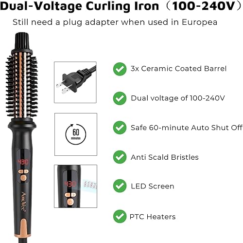 Miniatura 6 de AmoVee Cepillo de rizador de 1 pulgada, varita rizadora iónica de turmalina de cerámica, cepillo caliente voluminizador con barril y cerdas