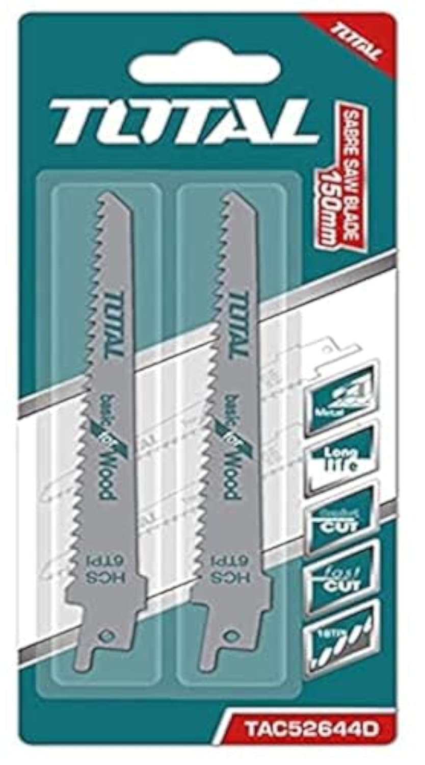 TOTAL 6-Inch Reciprocating Saw Blades for Wood TAC52644D - 2-Piece Set (6TPI, HCS, Milled) - Precision Cutting Tools for Woodworking and DIY Projects - Fast and Efficient Wood Saw Blades