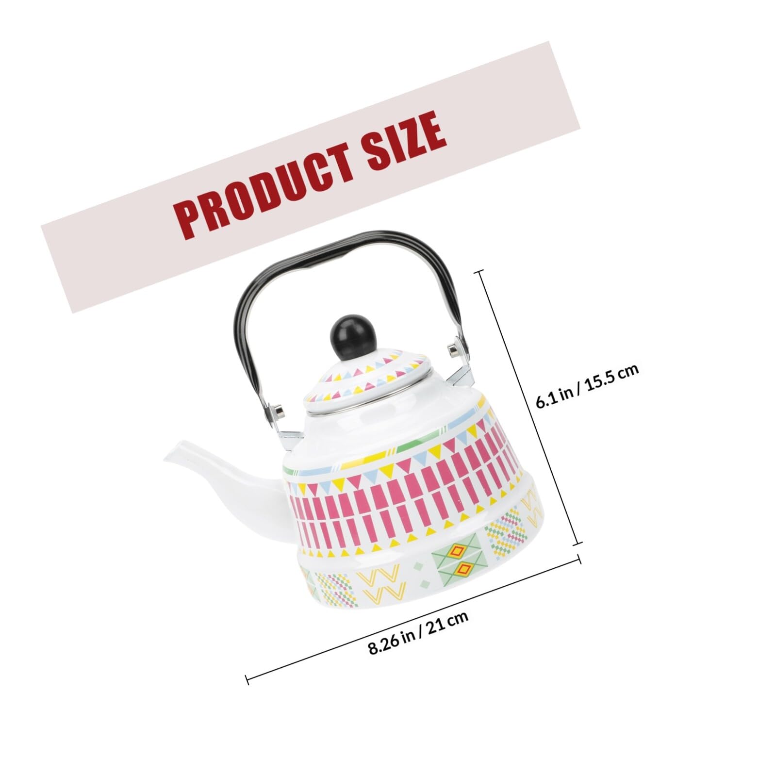 Bollitore da Cucina Smaltato 1,7l Bianco Design Geometrico, Pentola per Bollire Acqua Compatibile Piani Induzione, Teiera Domestica Manico Ergonomico per Uso Quotidiano