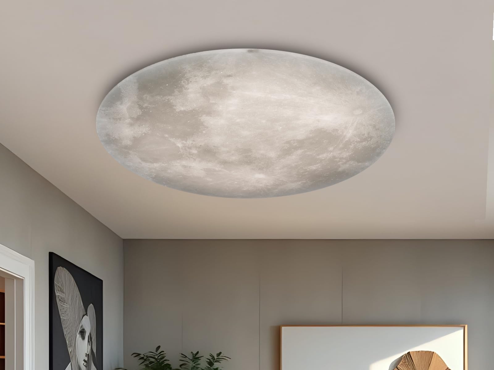 Trio Leuchten LED Deckenleuchte Lunar 627516000, Acryl mit Mondmotiv, Mondphase wechselbar, 1 x 40 Watt LED, Helligkeit einstellbar, Nachtlicht Funktion, inkl. Fernbedienung, Weiß