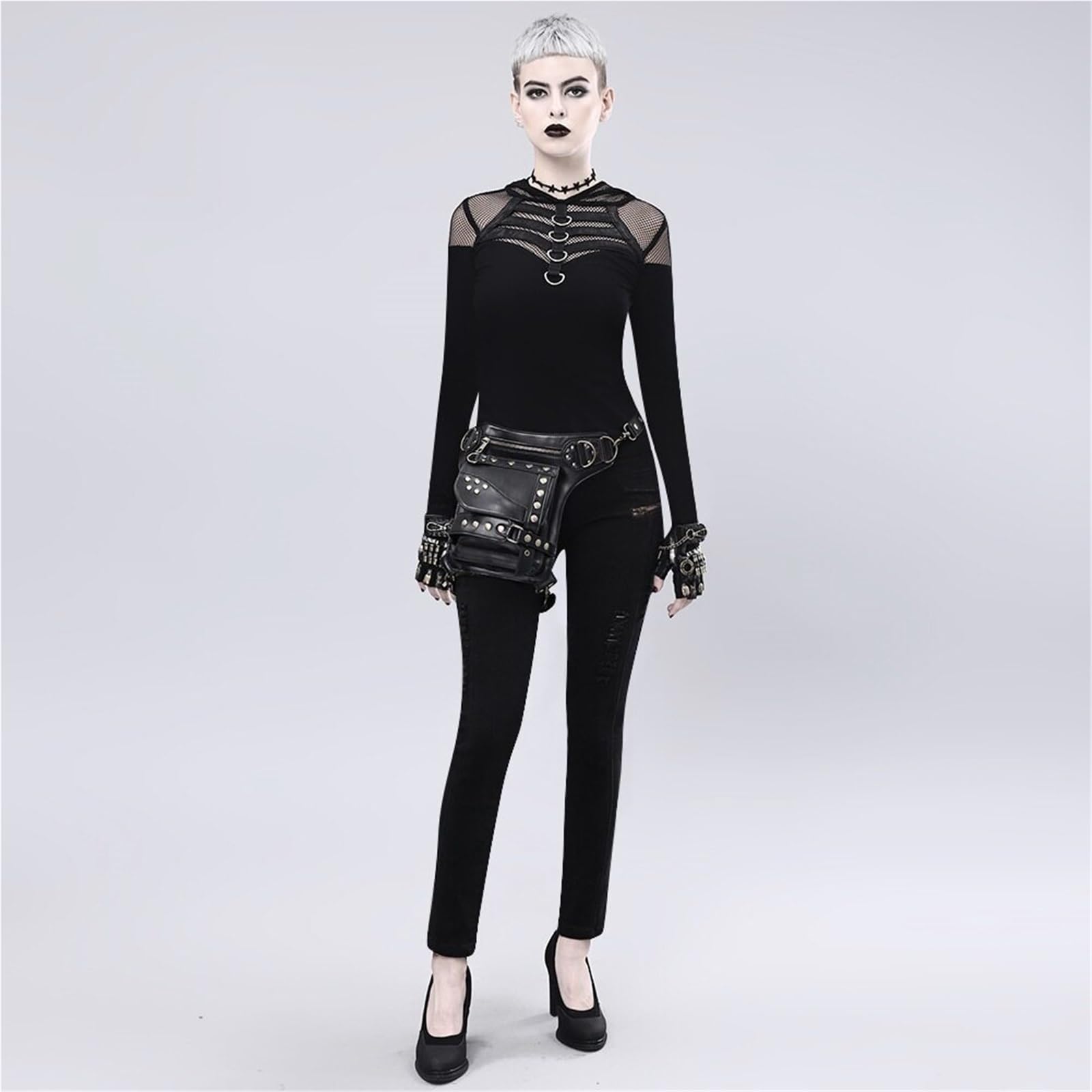 Steampunk Rivet Drop-Leg-Tasche aus PU-Leder, vielseitige Brust-/Taillen-/Oberschenkel-Umhängetasche mit verstellbarem Gurt for Festivals