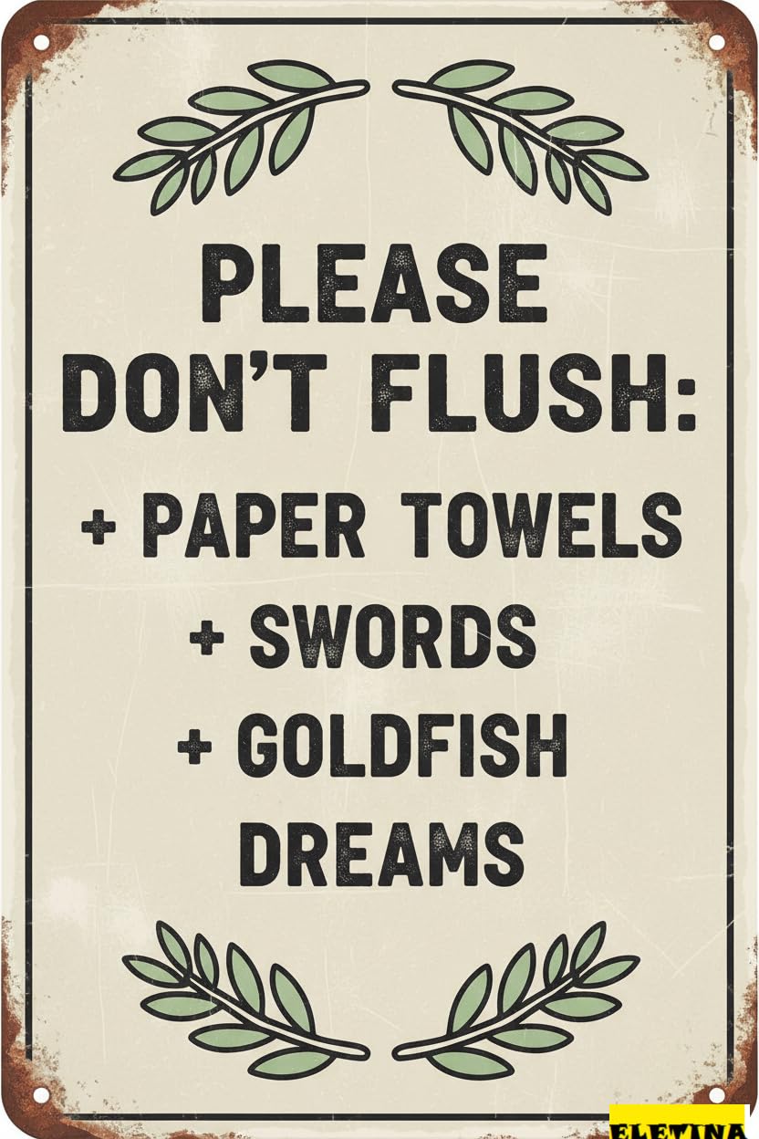 Vintage Metal Tin Sign Please Don't Flush Restroom Wall Decor, Toilet Rules Home Decor, 12x8 Inch