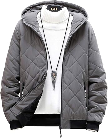 Mens Winter Thick Fleece Jacket with Hood, Zip-Up, Casual Down Jacket for Spring/Autumn, Long Sleeve, Popular Outerwear, Large Size