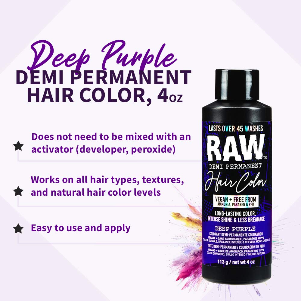 Amazon Com Raw Deep Purple Demi Permanent Hair Color Vegan Free From Ammonia Paraben Ppd Lasts Over 45 Washes 4oz Beauty