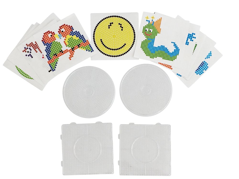 EAST-WEST Trading GmbH Pack of 4 ironing beads, peg plates, 12 coloured templates, 2 x round and 2 x square, single size 14.5 x 14.5 cm and 15.0 cm diameter