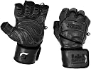 Grip Power Pads Elite Leather Gym Gloves with Built in 2 Wide Wrist Wraps Leather Glove Design for Weight Power Lifting Bodybuilding Strength Training Workout Exercises Black Large gallery image