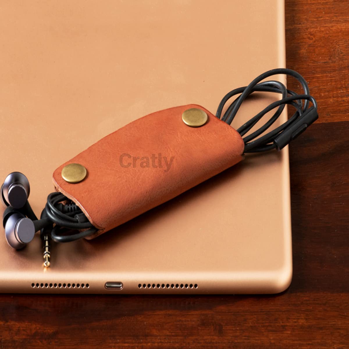 Cratlytipurpose Taco Cable Holder Clips Organizer/Cable Wire Holder/Made of Pure Leather Having Brass Button Made of Leather, Size 3x1.75 Inch (LXB)