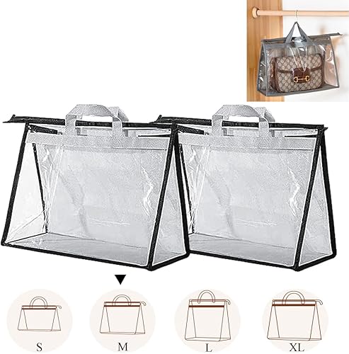 fazhongfa 2 bolsas para el polvo para bolsas, organizador de almacenamiento de bolsos transparentes, no tejidas, bolsa colgante con cremallera y asa