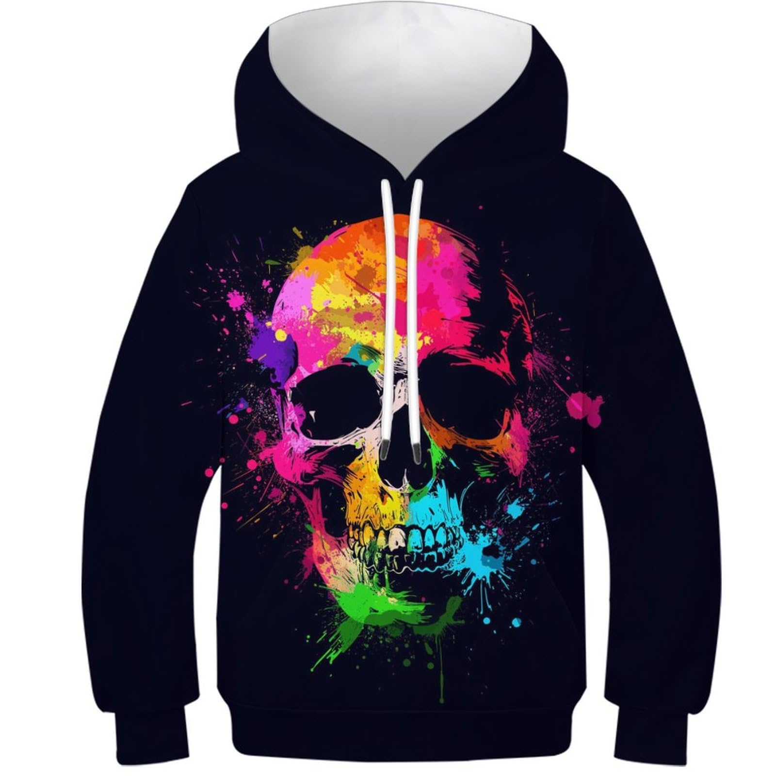 Dakincherry Unisex Kids Style-7 Skull Boysgirls Hoodie Kids Funny Pullover Hoodie Colourful And Cool Skulls Sweatshirts Long Sleeve 9-11Y