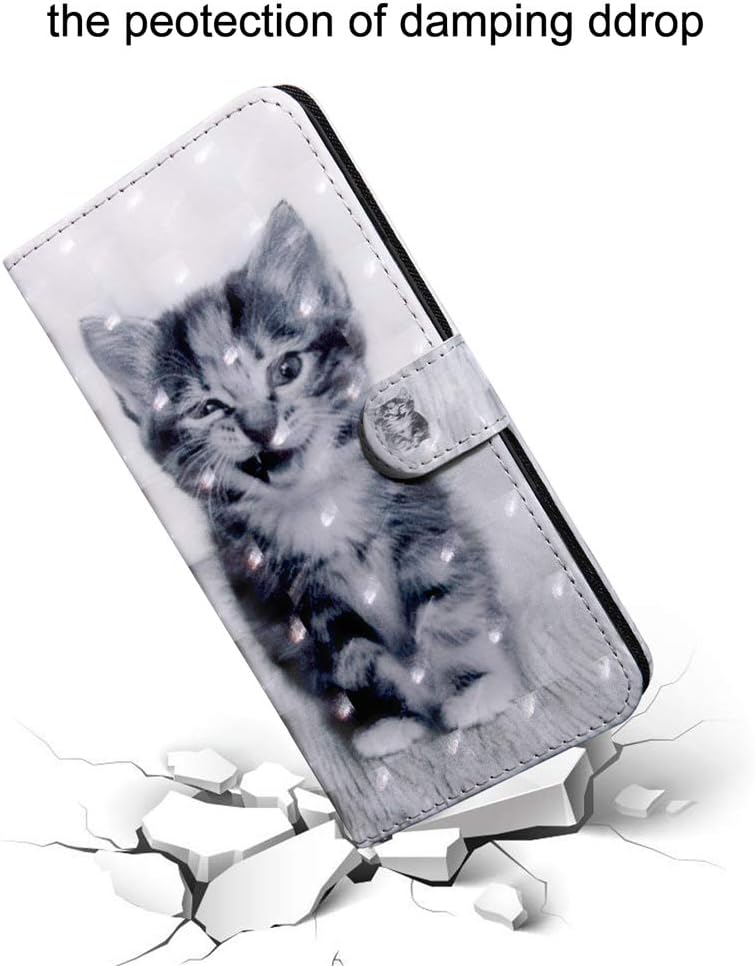 HMTECHUS Samsung A10E Case 3D Luxury Little Smile Cat PU Leather Wallet Flip with Card Holder Kickstand Book Style Magnetic Cover Compatible with Samsung Galaxy A10E,Little Smile Cat BX
