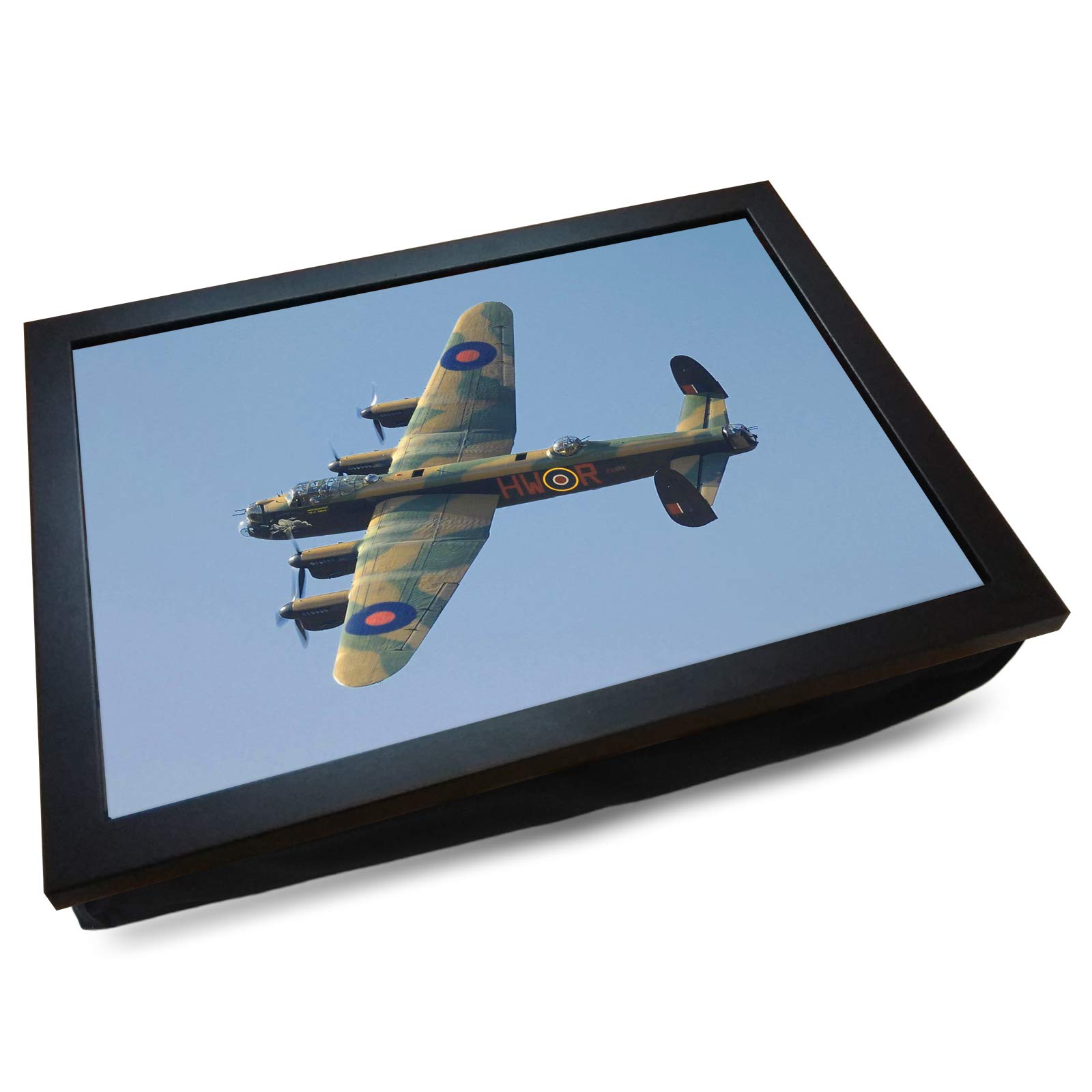 Mooki Black Deluxe Cushioned Lap Tray | Avro Lancaster World War 2 Dambusters Bomber | Wooden Frame | Bean Bag Cushion Base | #En