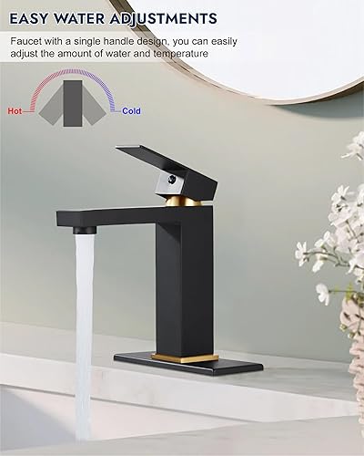 Miniatura 7 de Midanya Grifo para lavabo de baño, 1 agujero, mango único, montaje en cubierta, incluye placa de cubierta, una palanca de acero inoxidable SUS304