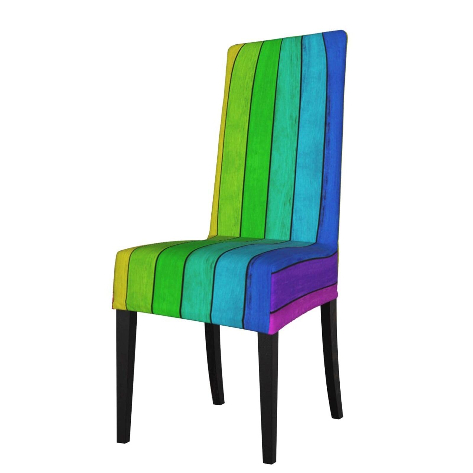 Esasam Rainbow Colored Wood Background Printed Dining Chair Protective Cover, Machine Washable, Suitable For Universal Armless Chairs