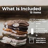 Vista 2 de Nora's Nursery - Pañales de tela de 7 unidades con 7 insertos y 1 bolsa húmeda - Cubierta impermeable, lavable, reutilizable y bolsillo ajustable