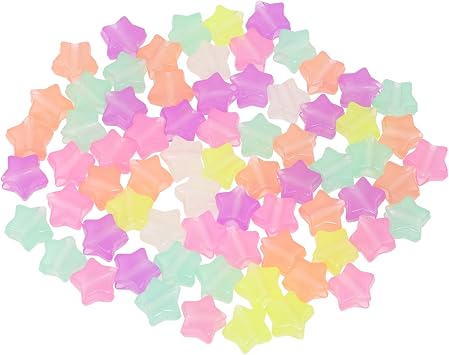 Tupalizy 100PCS Glow in the Dark Star Beads Pendant Colored Acrylic Pony Beads for Bracelets Jewelry Making Necklaces Hair Braids Earring Keychains DIY String Craft Projects Party Decor Gifts, 13mm