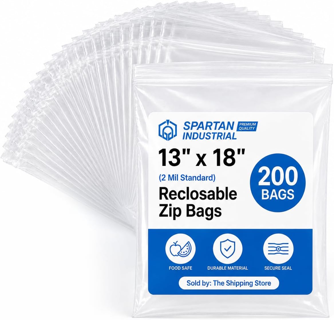 13โ X 18โ (200 Count) 2 Mil Clear Reclosable Zip Plastic Poly Bags with Resealable Lock Seal Zipper