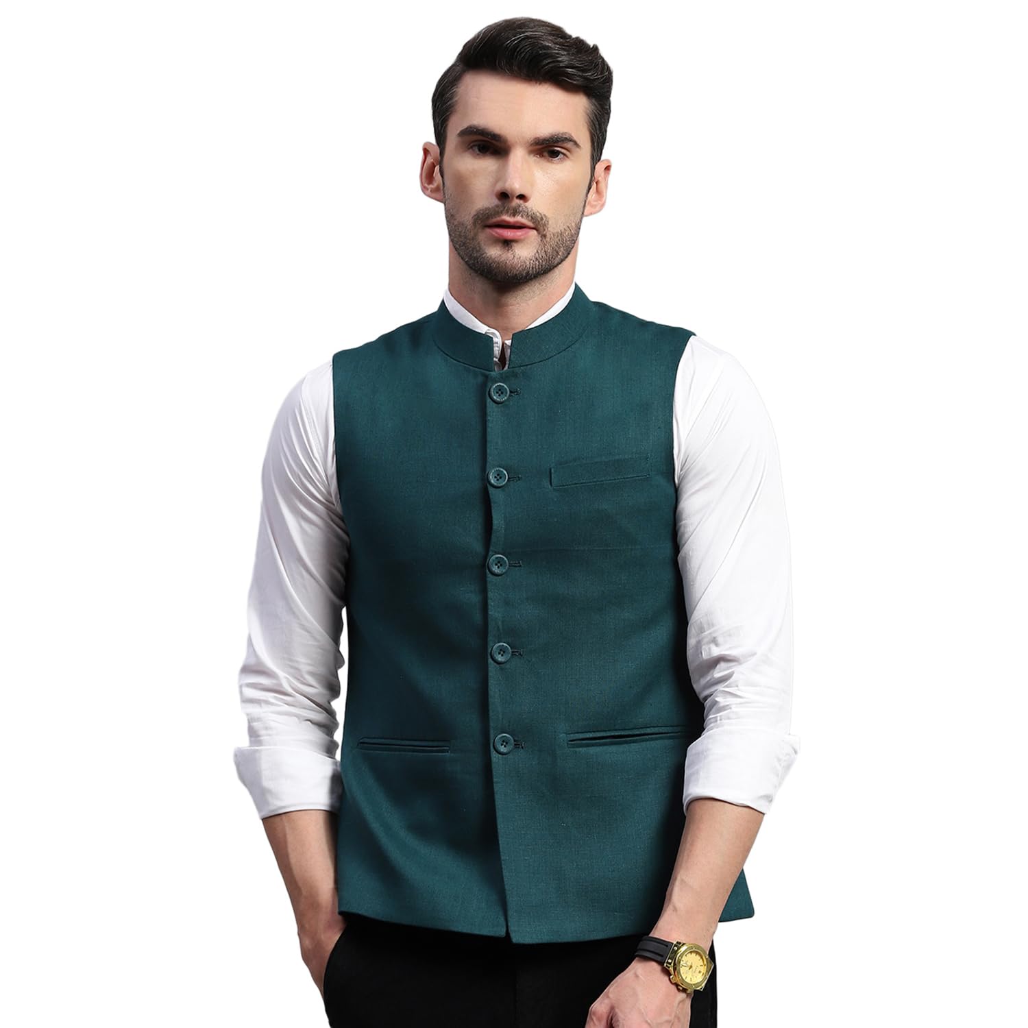 monte carlo Mens Solid Band Collar Sleeveless Regular Fit Nehru Jacket (224021032-picture-14