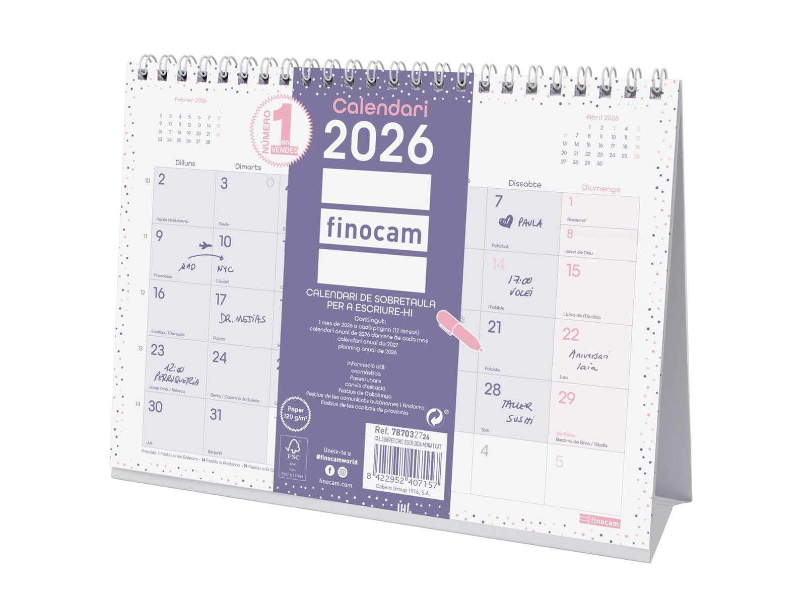 Finocam - Desktop Calendar 2026 Month View January - December 2026 (12 months) | Calendar 2026 | Monthly Planner ChicMorado - Catalan