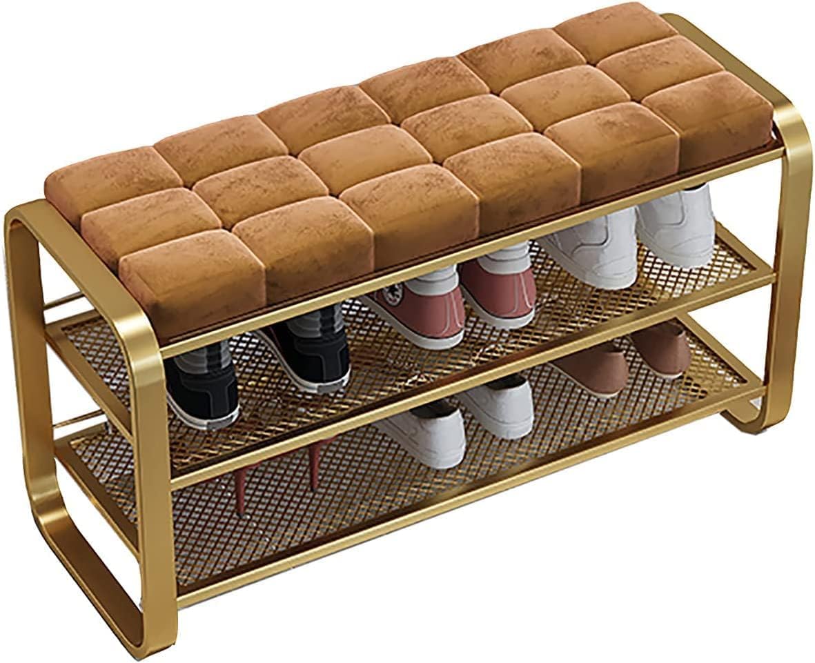 Banc à chaussures avec rangement en métal avec assise rembourrée