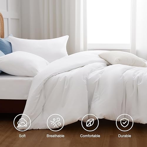 Miniatura 5 de CozyLux Juego de edredón blanco tamaño King, juego de ropa de cama de 3 piezas, transpirable, acolchado, bohemio, edredón de microfibra suave y