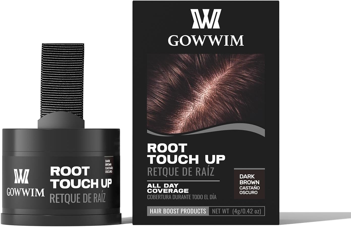 Root Touch Up Powder for Gray Hair Coverage - Dark Brown 0.14 oz | Hairline Dye with Mirror & Puff, Instant Temporary Hair Color Shadow, Natural Beeswax Formula, Waterproof & Easy Wash
