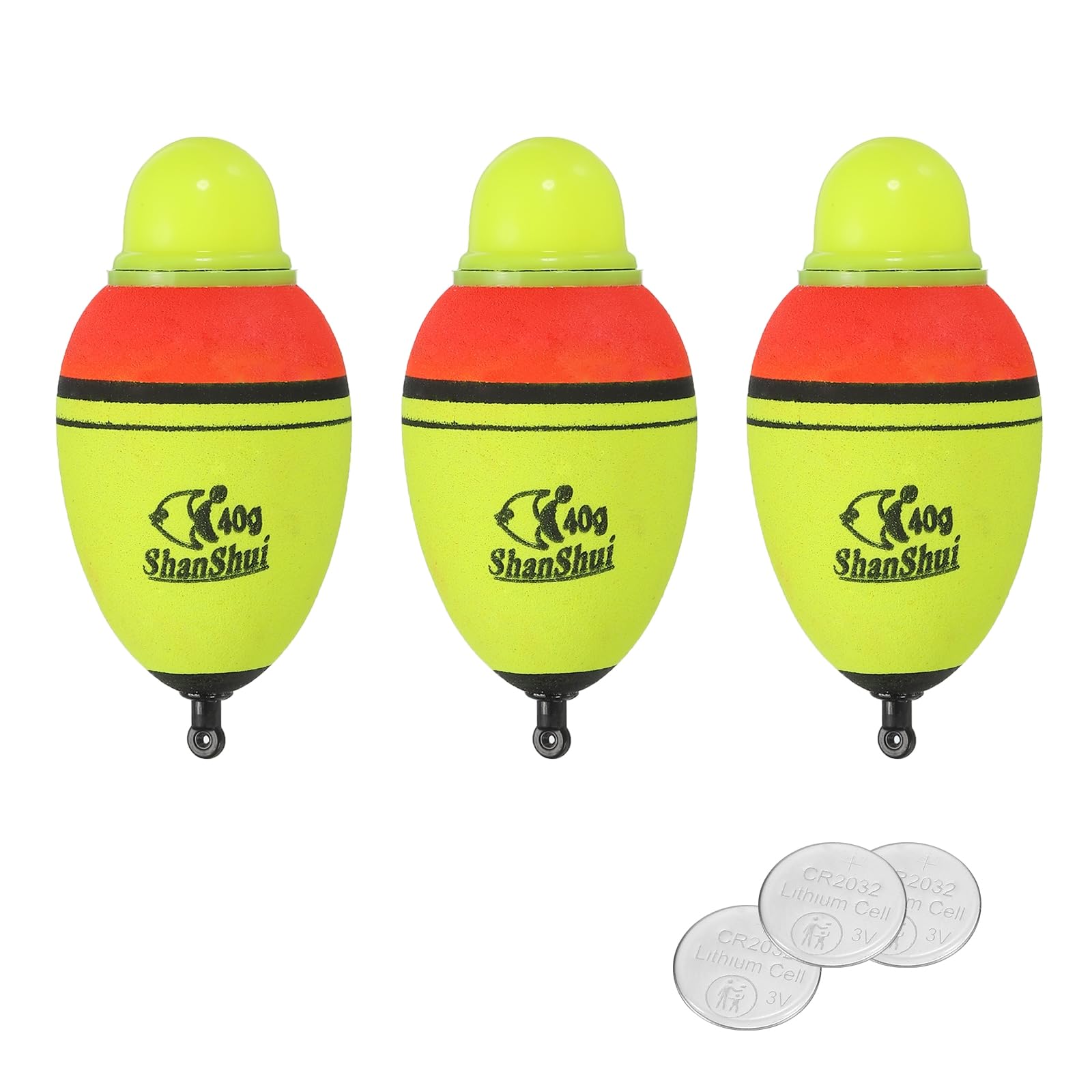 PATIKIL 1.4oz Lighted Fishing Slip Bobbers, 3 Pack EVA Light Up Fishing Float with Battery for Night Fishing, Yellow