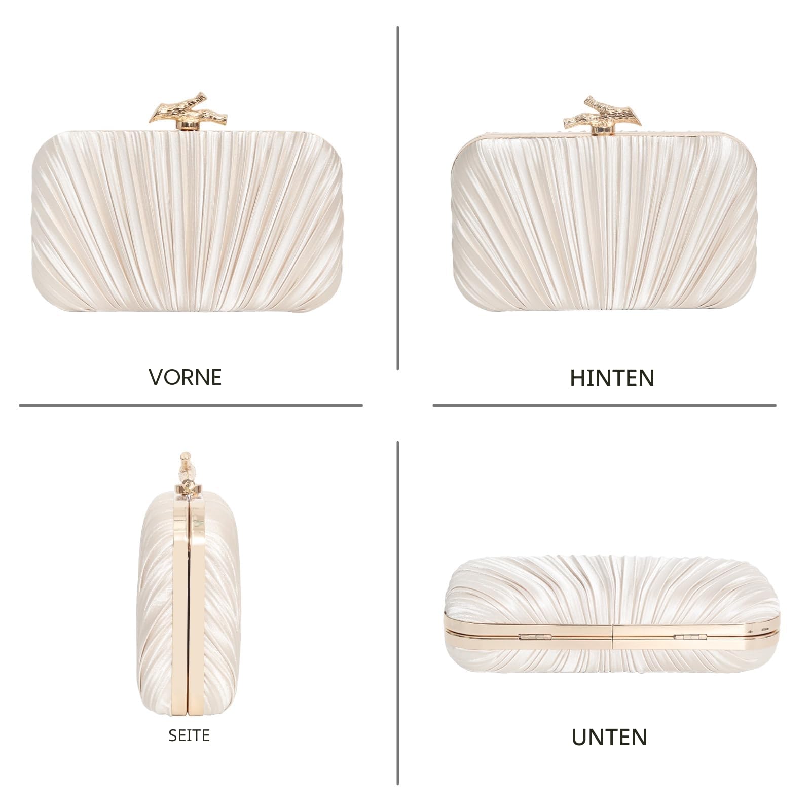 Damen Clutch Geldbörse Abendtasche Crossbody Schulter Plissee Clutch Tasche für Hochzeit, Party, Abschlussball mit abnehmbarer Kette