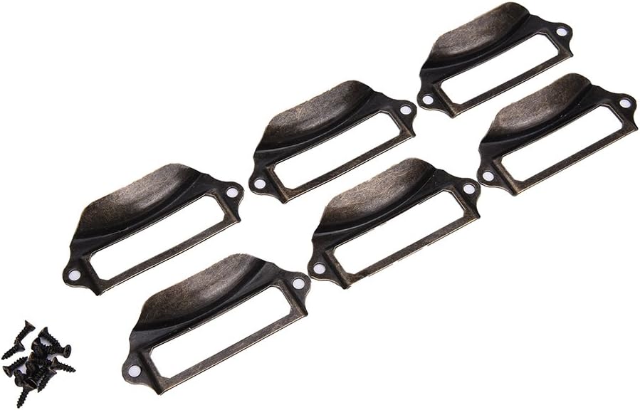 12Pcs Antique Bronze Drawer Label Pull Cabinet Frame Handle Name Card Holder Semicircle Knobs with Screws