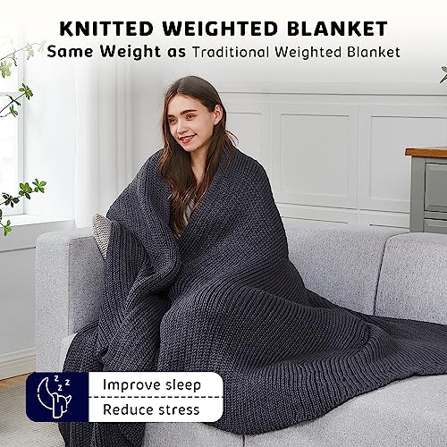 L'AGRATY Knitted Weighted Blanket - 60"x80" 20lbs Cooling Chunky Knit Heavy Blanket for Adults Braided Crochet Throw Thick Cable Yarn Knit Decorative No Beads Evenly Weighted Machine Washable