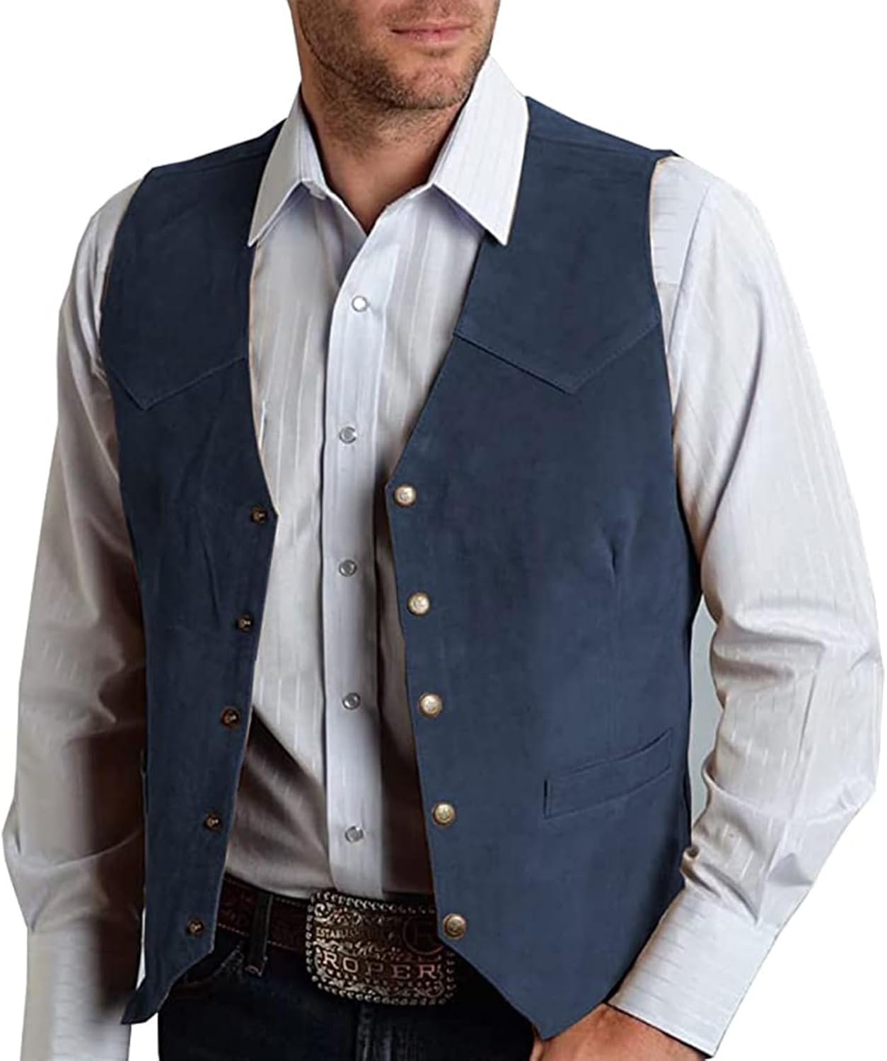 Mens Retro 5 Button Suede Suit Vest V Neck Leather Casual Waistcoat for Prom Banquet for Father Husband Gift Regular Fit