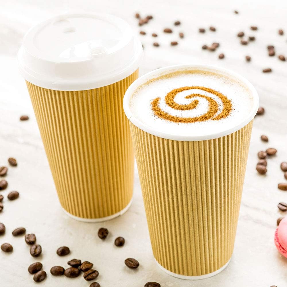 Restaurantware 20 Ounce Paper Coffee Cups, 10 Ripple Wall Disposable Paper Cups - Leakproof, Recyclable, Kraft Paper Hot Cups, Insulated, Matching Lids Sold Separately (Pack of 2)