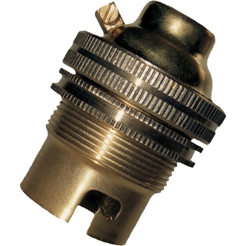 Art Deco Emporium Brass 1 Pack Traditional Earthed Solid Lampholder With Shade Retaining Ring | Raw Finish - No Lacquer | B22|B22d | Bayonet Cap