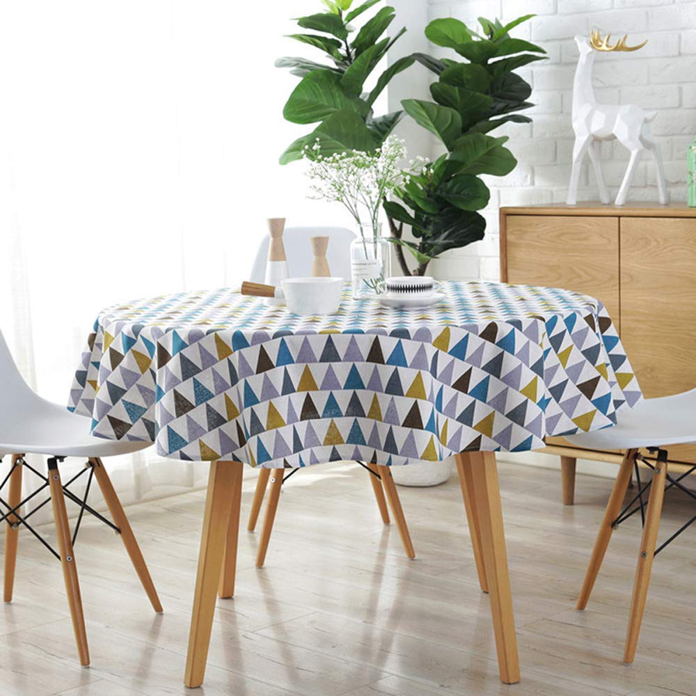 Anze Haus Tovaglia Rotonda In Misto Cotone E Lino, Colore Grigio Con Motivo Triangoli, Diametro 150 Cm – Antimacchia E Lavabile - 2