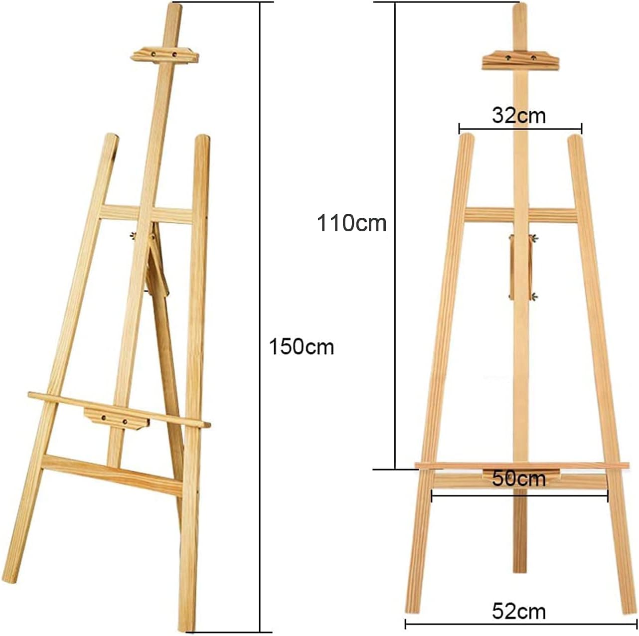 Lot de 2 chevalets en bois - Grand chevalet d'atelier réglable - Chevalet de champ en bois - Support en toile pour enfants et adultes