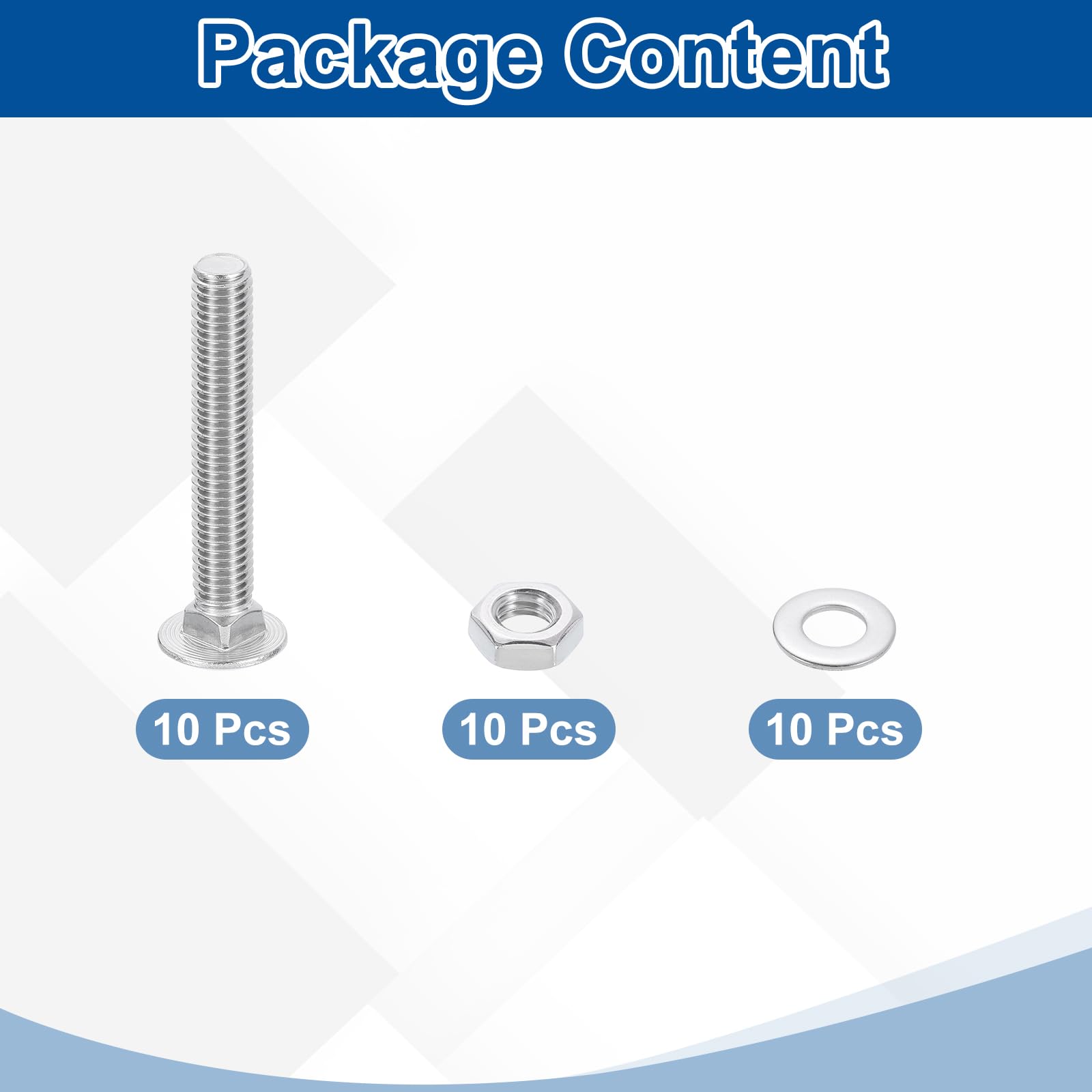 QUARKZMAN 10 Set Kit Bulloni E Dadi A Testa Tonda 1/2"-13x3" Argento