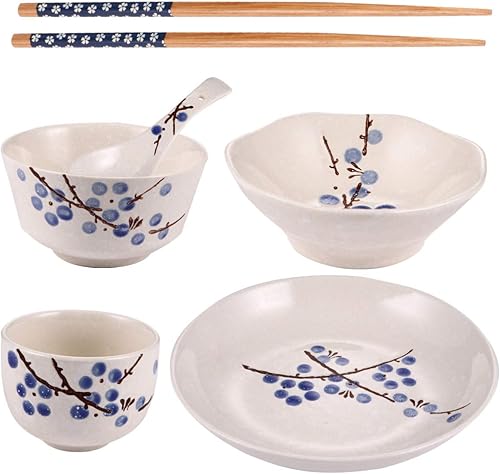 Miniatura 7 de Hemoton Juego de vajilla de cerámica de 6 piezas, vajilla de cerámica japonesa para el hogar, cocina, persona (azul)