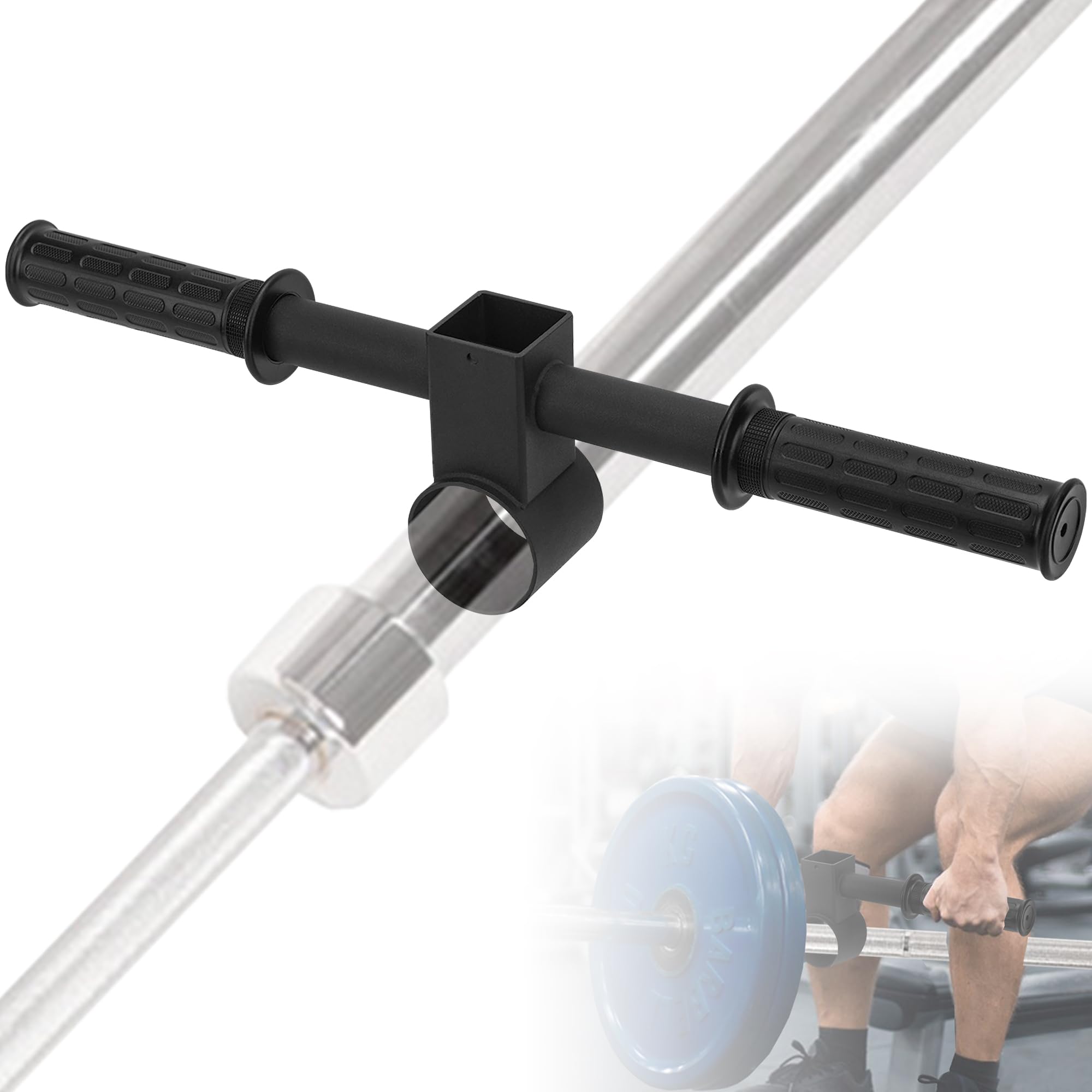 VANROUG Straight Grip Landmine T-Bar Row Handle for Olympic Barbell Bar, Landmine Handle T Row Attachment with Rubber Grip Fits 2inch Strength Training Bars