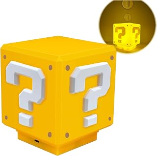 Super Bros Illusion Night Light Question Square Led Mario Light, Mario Toys Game Coin Sound Effects Bedside Lamp Gifts for Kids & Game Fans (Yellow)