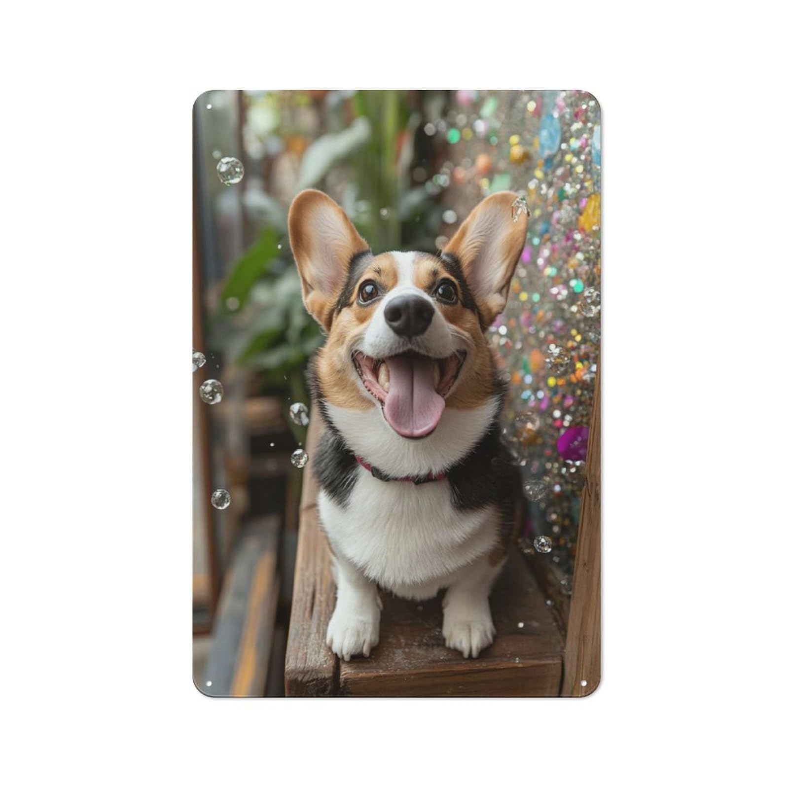 Junmoney Style-13 Country Metal Sign With Happy Corgi With Bubbles Design 30X20cm, Barn Style Rustic Kitchen Decor For Farmhouse Kitchen, Pantry Or Dining Area
