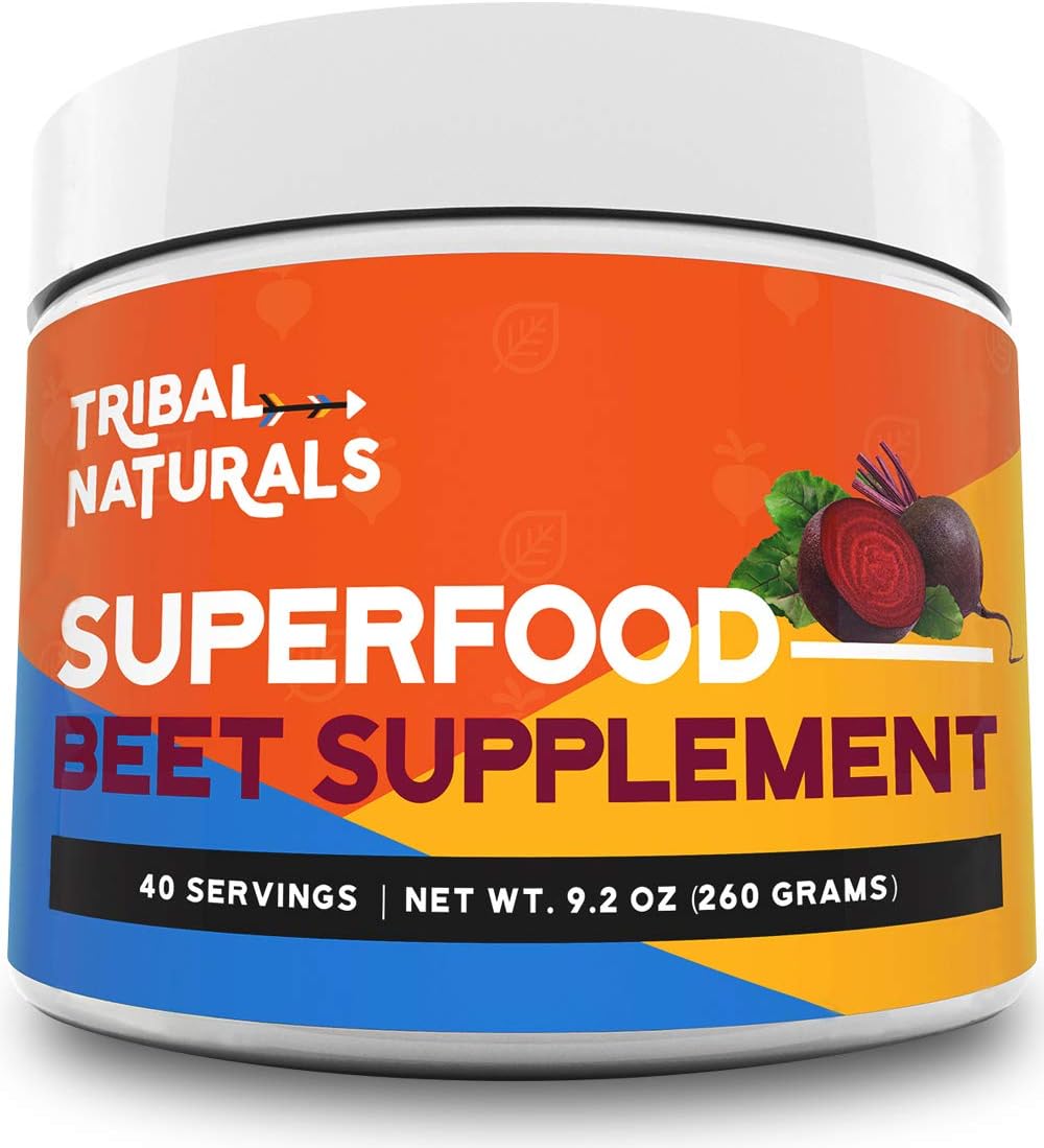 Tribal Naturals Superfood Pre Workout Powder - 9.2oz Beet Powder Nitric Oxide Booster - Super Beets Pre Workout Supplements Powder Drink Good for 40 Servings - Beet Juice Preworkout for Men & Women