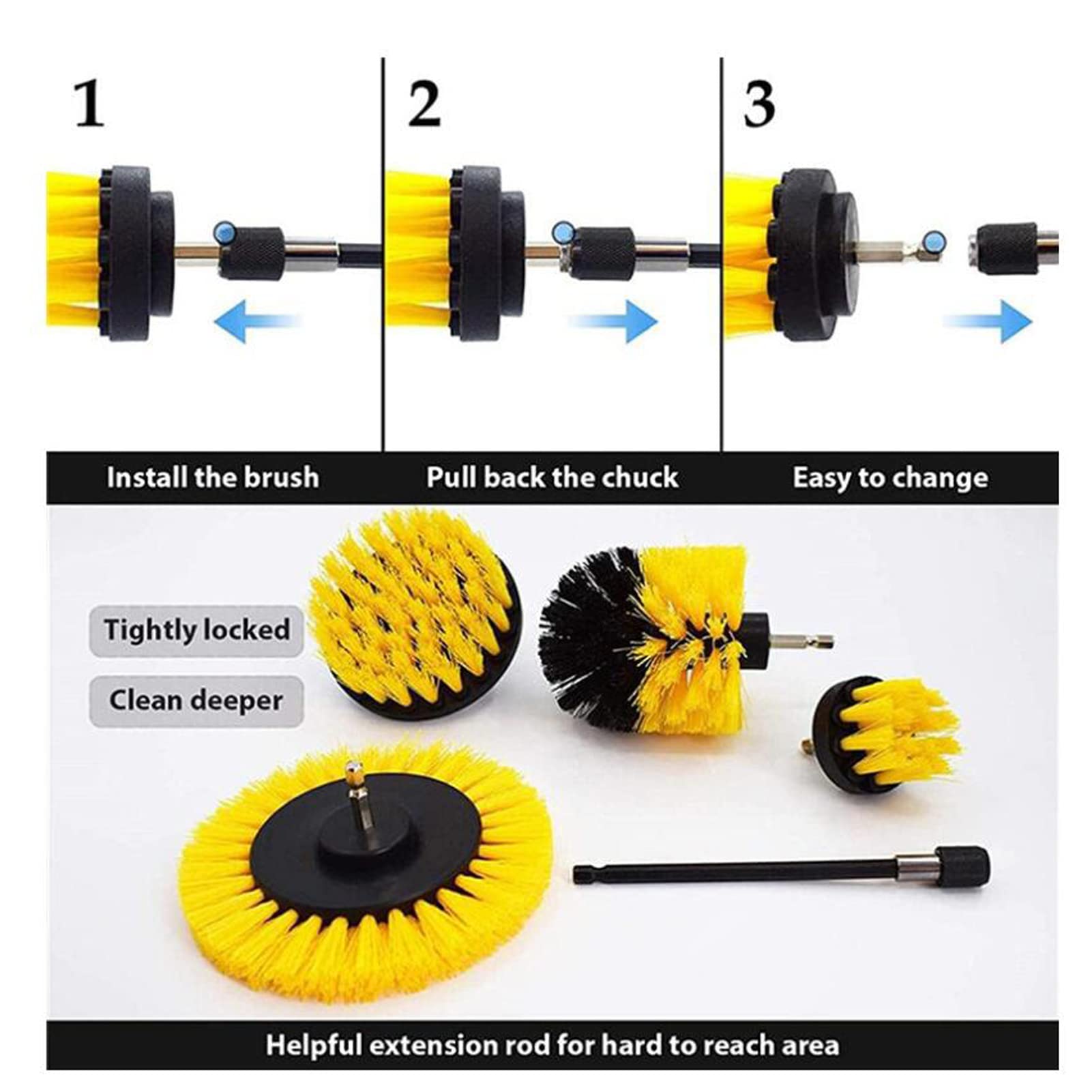 Bürstenaufsatz Bohrmaschine, 3 STK Spin Scrubber Reinigung Bürste Kit für Felgen, Power Scrubber Reinigung für Felgen, Badewanne, Küche