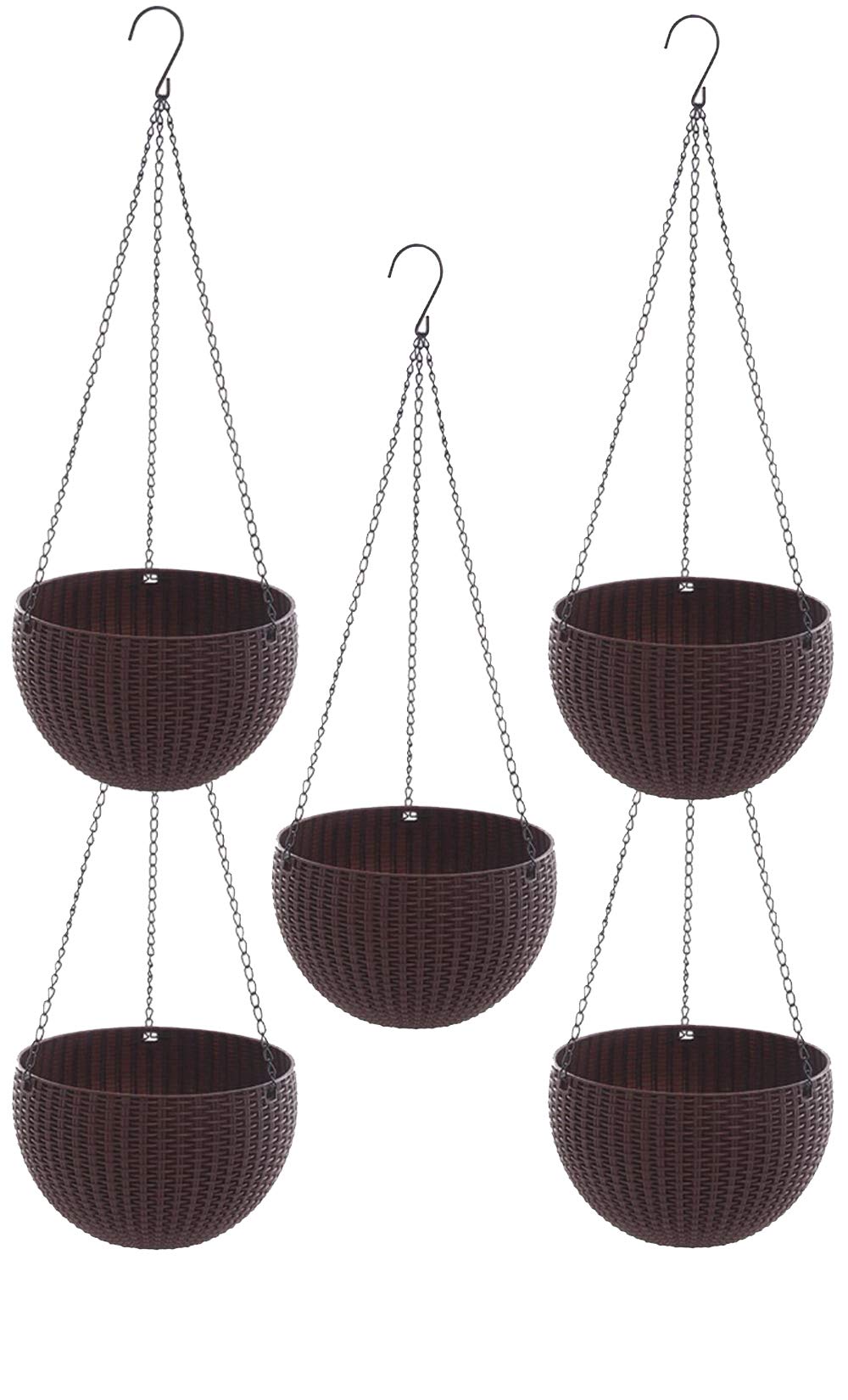 Go Hooked 7.1" Plastic Rattan Hanging Basket/Hanging Pots with Metal Hanging Chain/Hanging Planters- Set of 5 (Dark Brown) (Flowers Not Included)-image-36