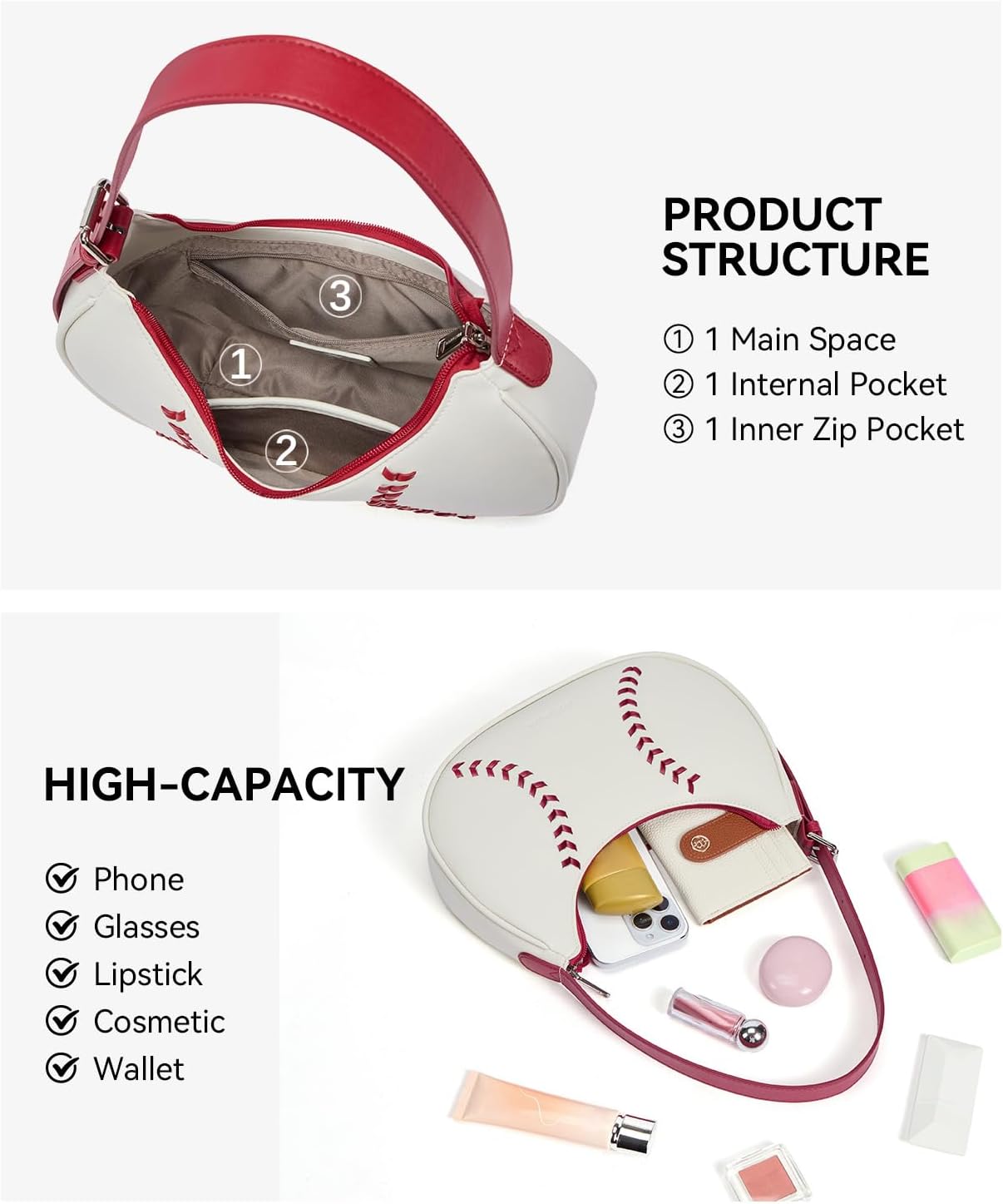 BOSTANTEN Baseball Crossbody Purses for Sport Mom Small Shoulder Bag Vegan Leather Women Handbags for Events