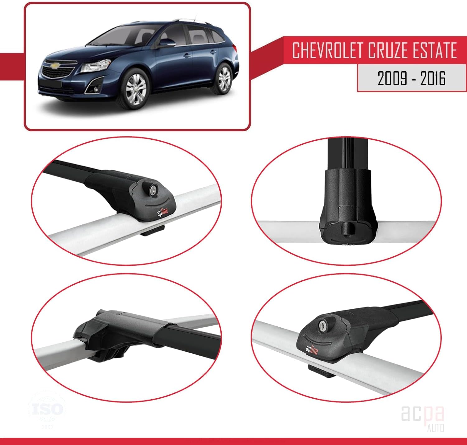 Compatible with Chevrolet Cruze 2009-2016 Roof Rack ACE-1 Roof Rack Pack Rack Black