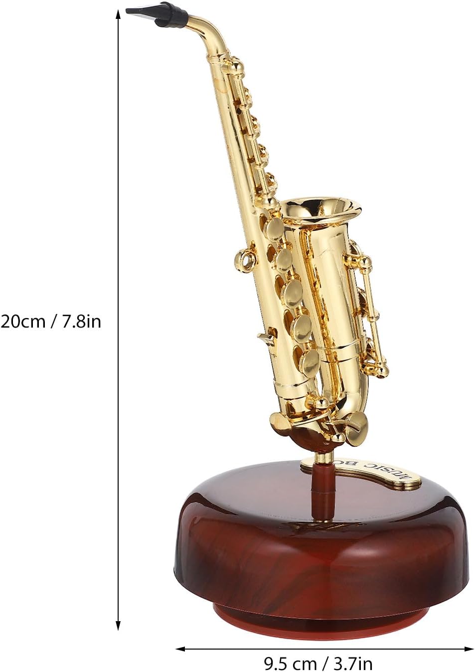 BESPORTBLE Saxophone Music Box 7.87In Mechanical Wind-up Musical Instrument Decor for Desktop Home Office