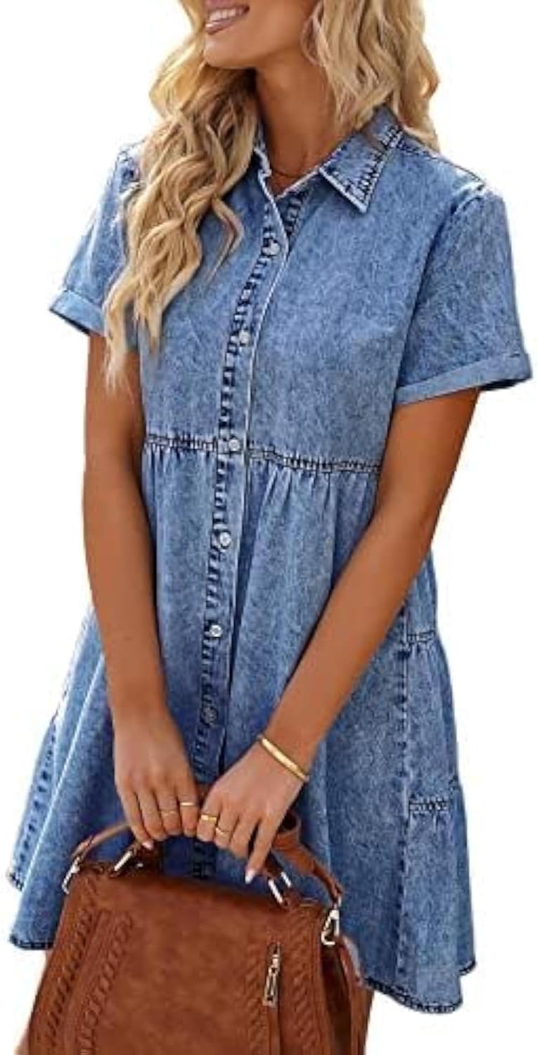 Women’s denim short sleeved dress, women Classic